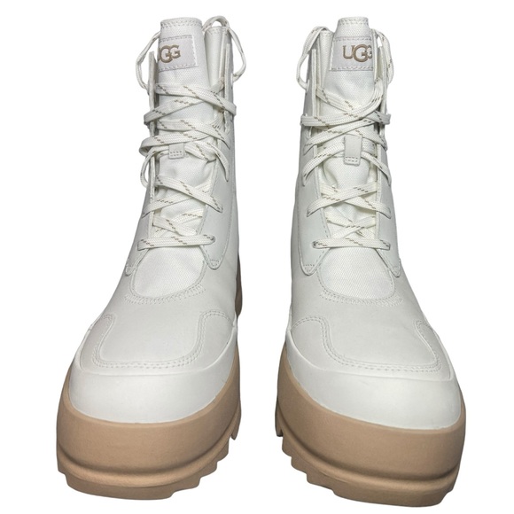Ugg The Lug Boots Leather Canvas Combat Waterproof Bright White Womens Size 9 - Picture 2 of 16